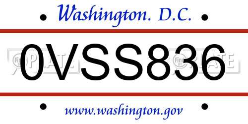 0VSS836 District Of Columbia License Plate