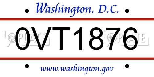 0VT1876 District Of Columbia License Plate