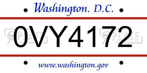 0VY4172 District Of Columbia License Plate