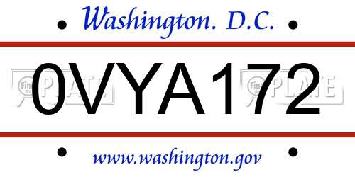 0VYA172 District Of Columbia License Plate
