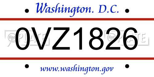 0VZ1826 District Of Columbia License Plate