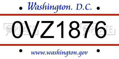 0VZ1876 District Of Columbia License Plate