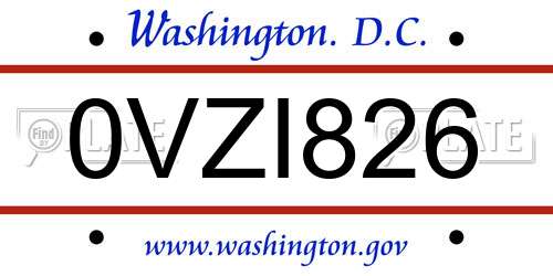 0VZI826 District Of Columbia License Plate