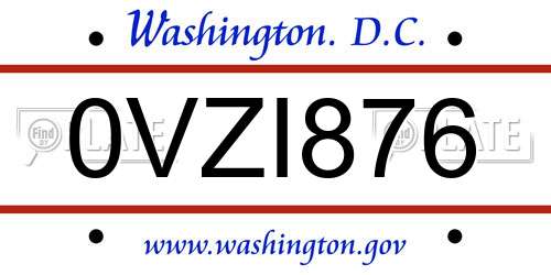 0VZI876 District Of Columbia License Plate