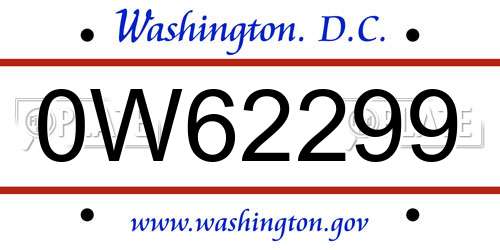 0W62299 District Of Columbia License Plate