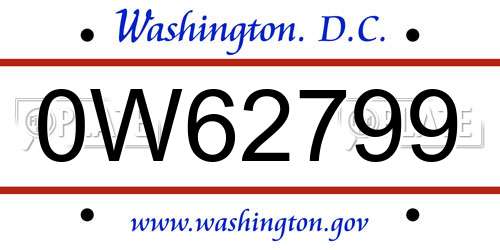 0W62799 District Of Columbia License Plate