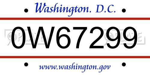 0W67299 District Of Columbia License Plate