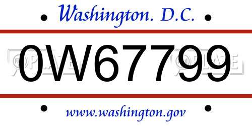 0W67799 District Of Columbia License Plate