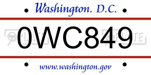 0WC849 District Of Columbia License Plate