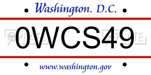 0WCS49 District Of Columbia License Plate