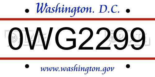 0WG2299 District Of Columbia License Plate