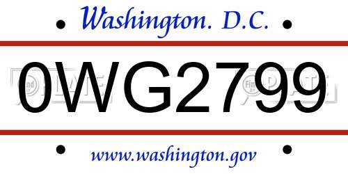 0WG2799 District Of Columbia License Plate