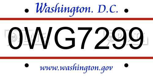 0WG7299 District Of Columbia License Plate
