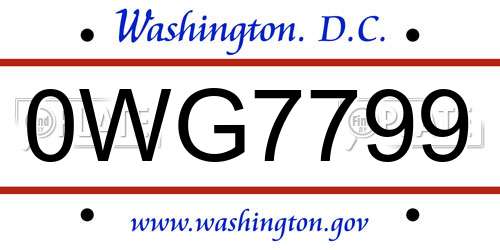 0WG7799 District Of Columbia License Plate
