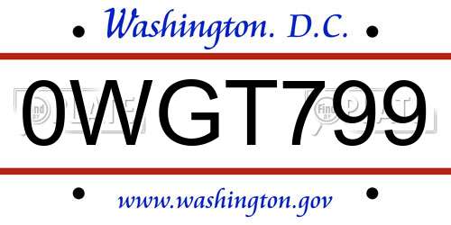 0WGT799 District Of Columbia License Plate
