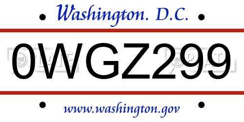 0WGZ299 District Of Columbia License Plate