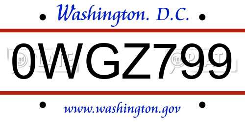 0WGZ799 District Of Columbia License Plate