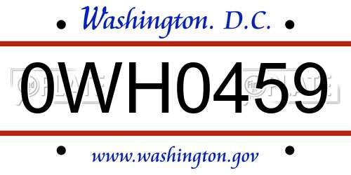 0WH0459 District Of Columbia License Plate