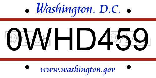0WHD459 District Of Columbia License Plate