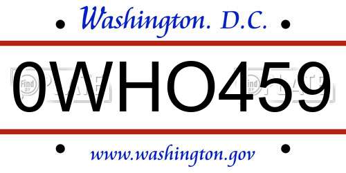 0WHO459 District Of Columbia License Plate