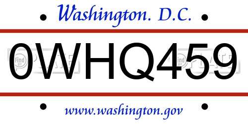 0WHQ459 District Of Columbia License Plate