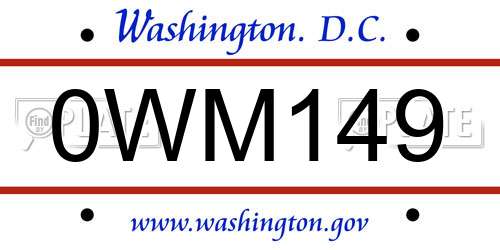 0WM149 District Of Columbia License Plate