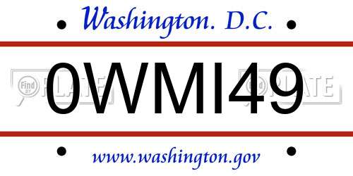 0WMI49 District Of Columbia License Plate