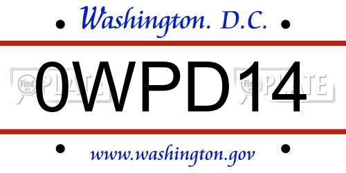 0WPD14 District Of Columbia License Plate