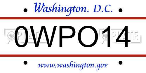 0WPO14 District Of Columbia License Plate