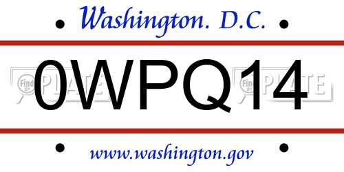 0WPQ14 District Of Columbia License Plate