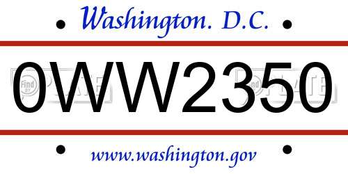 0WW2350 District Of Columbia License Plate