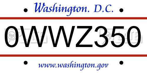 0WWZ350 District Of Columbia License Plate