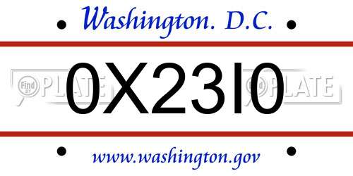 0X23I0 District Of Columbia License Plate