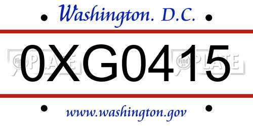 0XG0415 District Of Columbia License Plate