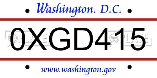 0XGD415 District Of Columbia License Plate