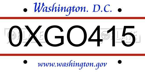 0XGO415 District Of Columbia License Plate