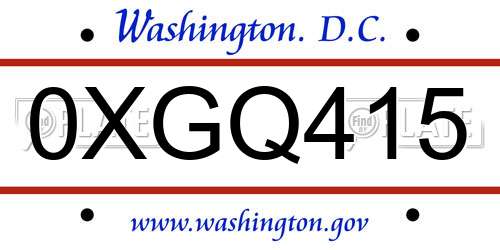 0XGQ415 District Of Columbia License Plate