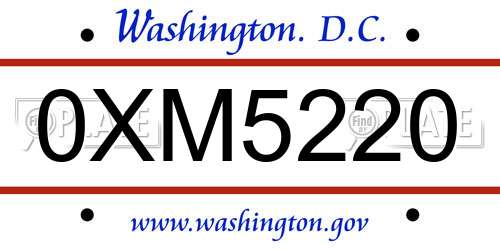 0XM5220 District Of Columbia License Plate