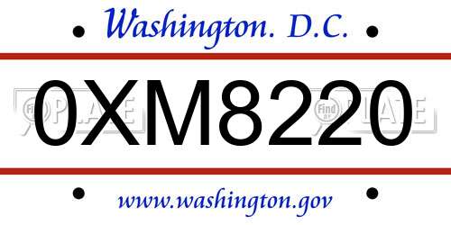 0XM8220 District Of Columbia License Plate