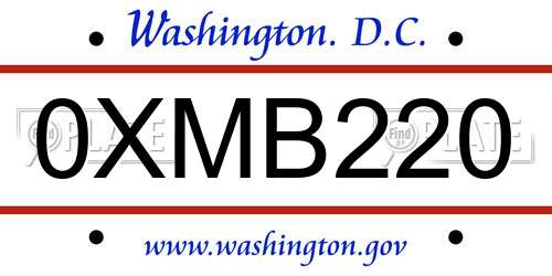 0XMB220 District Of Columbia License Plate
