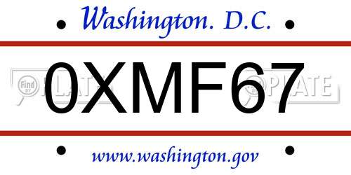 0XMF67 District Of Columbia License Plate