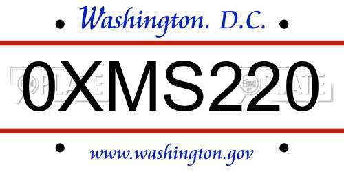 0XMS220 District Of Columbia License Plate