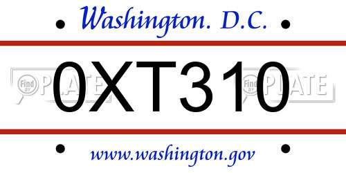 0XT310 District Of Columbia License Plate