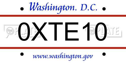 0XTE10 District Of Columbia License Plate