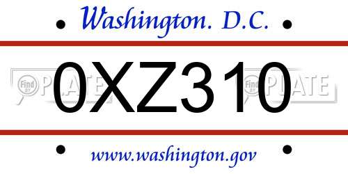 0XZ310 District Of Columbia License Plate