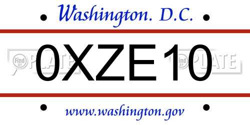 0XZE10 District Of Columbia License Plate