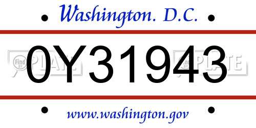 0Y31943 District Of Columbia License Plate