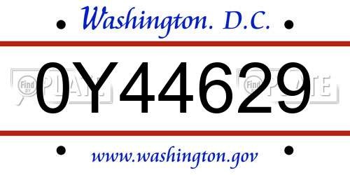 0Y44629 District Of Columbia License Plate