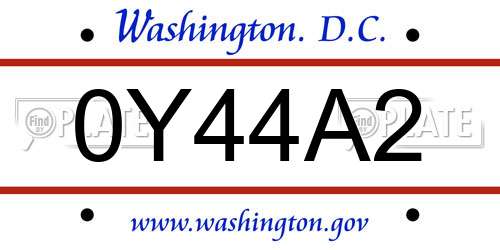 0Y44A2 District Of Columbia License Plate