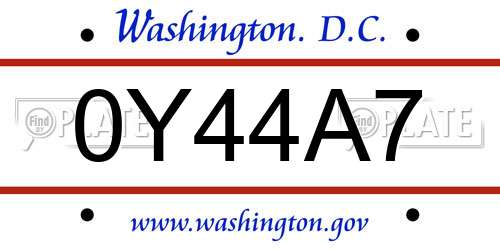 0Y44A7 District Of Columbia License Plate
